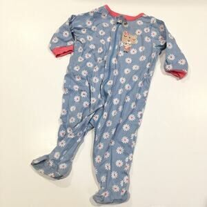 Gerber Baby Girl Sleeper Sz 3-6m Blue Floral Romper One Piece